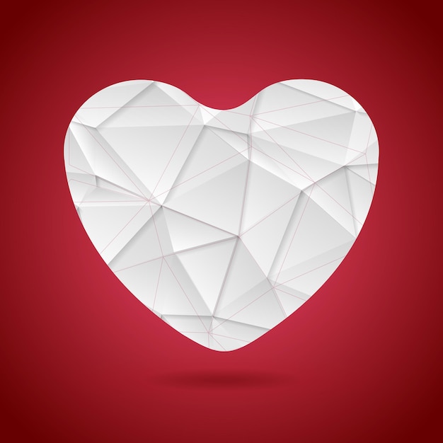 White polygonal tech heart on red background