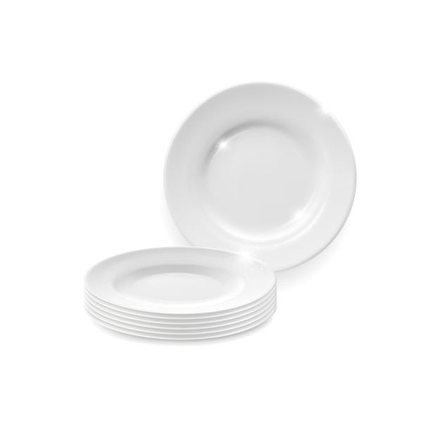 벡터 흰색 도자기 접시 스택 라운드 식사 접시 모형