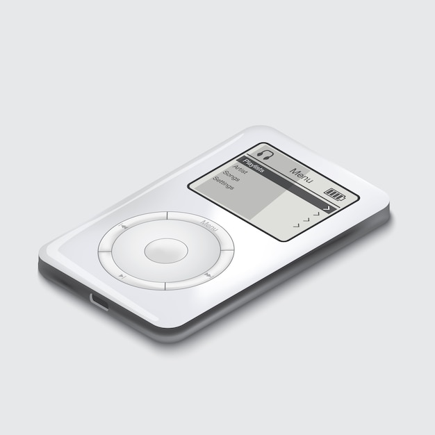 White portable music player on white background