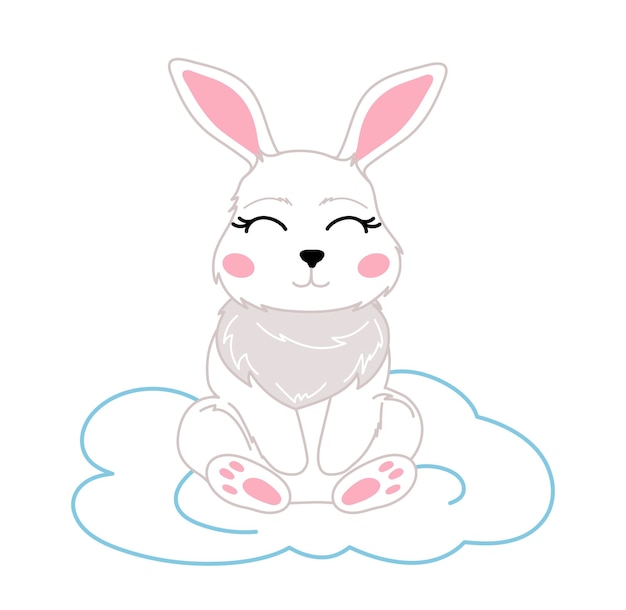 Vector white rabbit on a cloud