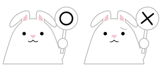 Vector white rabbit holding a circle and a cross tag