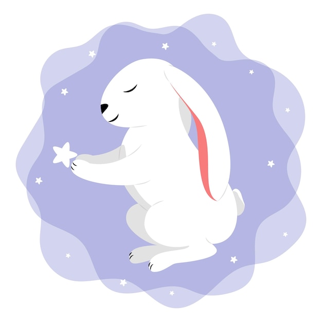 Vector a white rabbit with a pink ear that says 