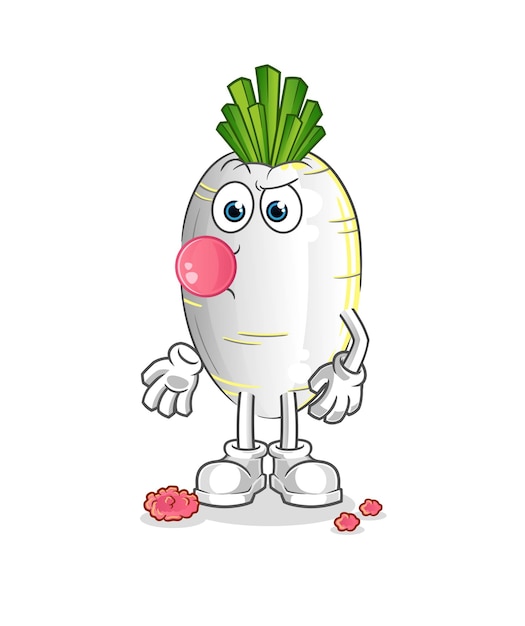 White radish chewing gum vector cartoon character