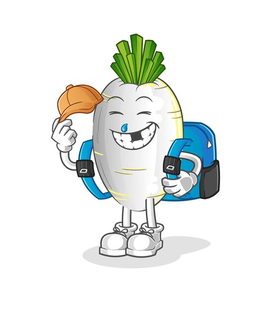 White radish goes to school vector cartoon character