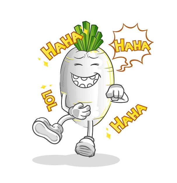 Vector white radish laugh out loud character cartoon mascot vector