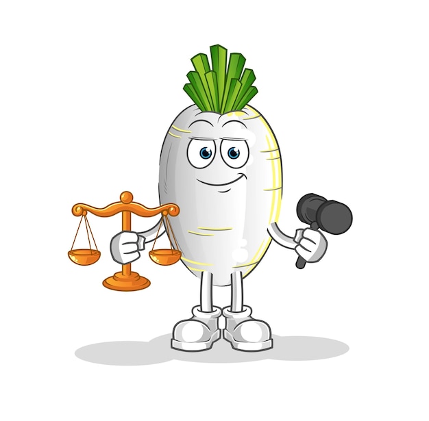 Vector white radish lawyer cartoon. cartoon mascot vector