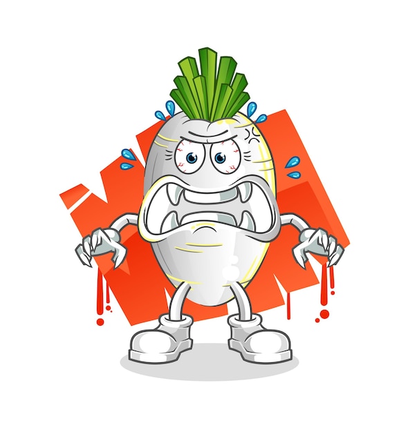 White radish monster vector cartoon character