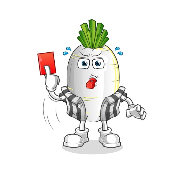 White radish referee with red card illustration character vector