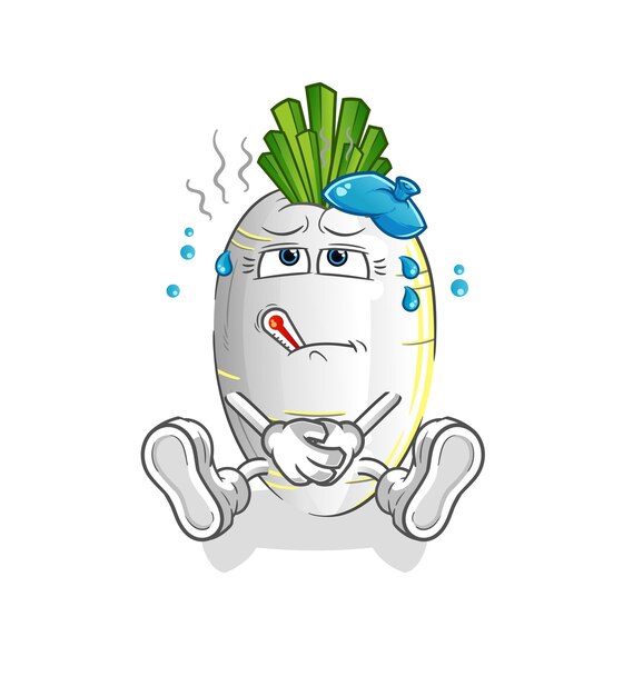 White radish sick vector. cartoon character