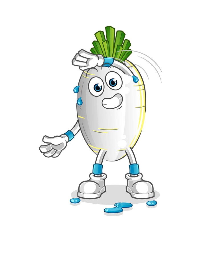 वेक्टर white radish stretching character cartoon mascot vector