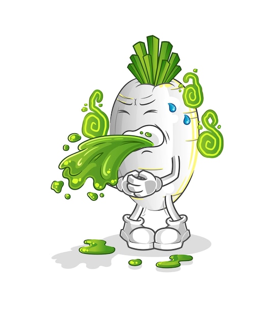 White radish throw up cartoon. cartoon mascot vector