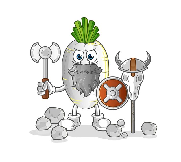 White radish viking with an ax illustration character vector