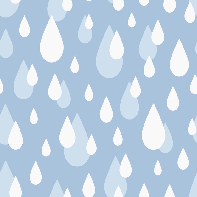 White raindrops on blue background. Abstract vector seamless pattern.