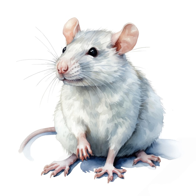 White rat Watercolor illustration Isolated on white background