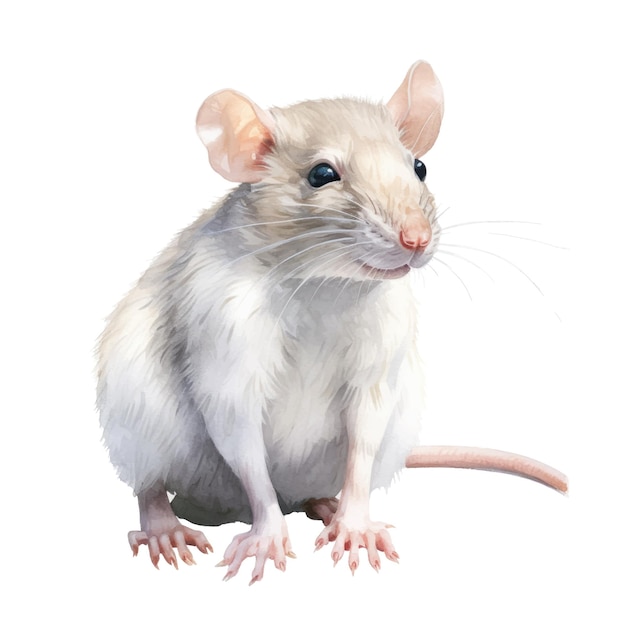 White rat Watercolor illustration Isolated on white background