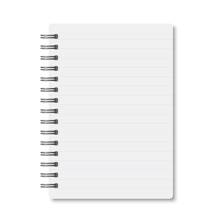 Vector white realistic a6 notebook opened with soft shadows