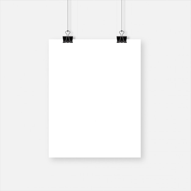 White realistic blank vertical paper sheet with shadow set