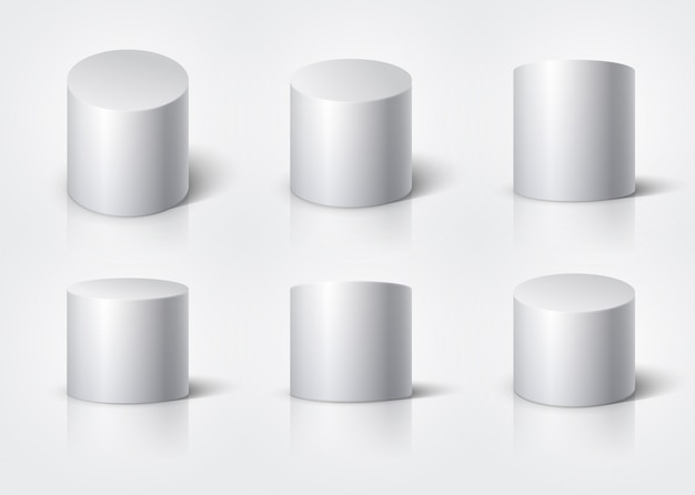 White realistic cylinder, empty stand round podium isolated. 3d geometric shapes vector set