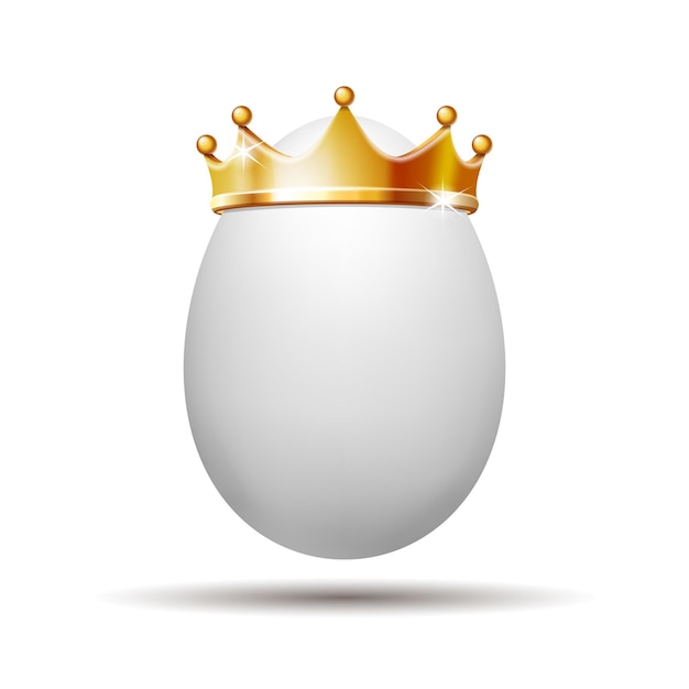 Вектор Белое реалистичное яйцо с золотой короной для дизайнерского флаера корпоративного шаблона брошюры