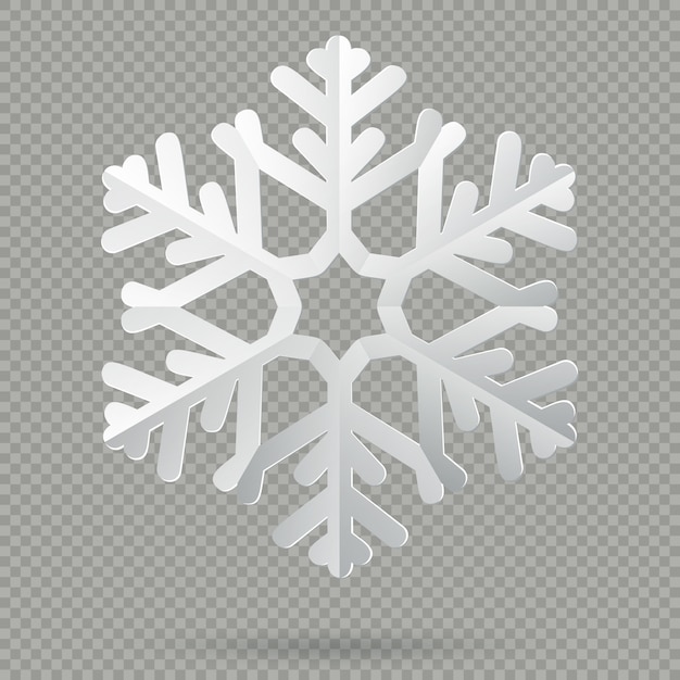 White realistic folded paper Christmas snowflake with shadow  on transparent background. 