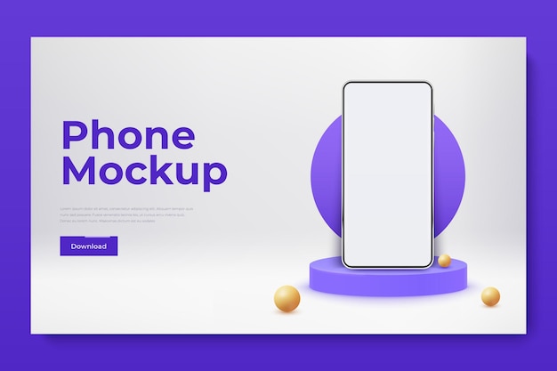 Vector white realistic smartphone mockup on podium 3d mobile phone with blank white screen