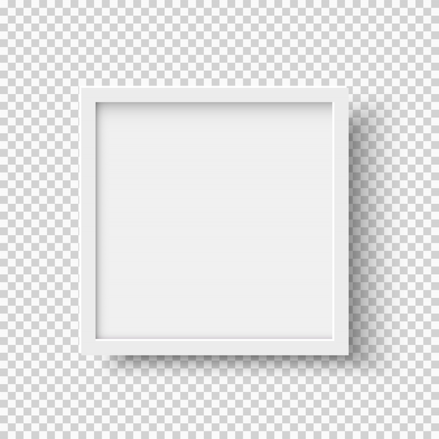 White realistic square empty picture frame on transparent background