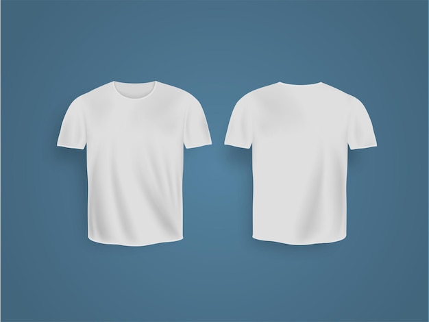 White realistic t-shirt with short sleeve mockup isolated on blue background.