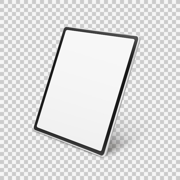 White realistic tablet mockup isolated on transparent checkered background