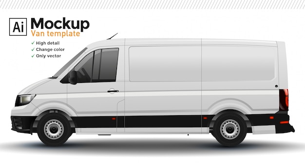 White realistic van template. Change body color.