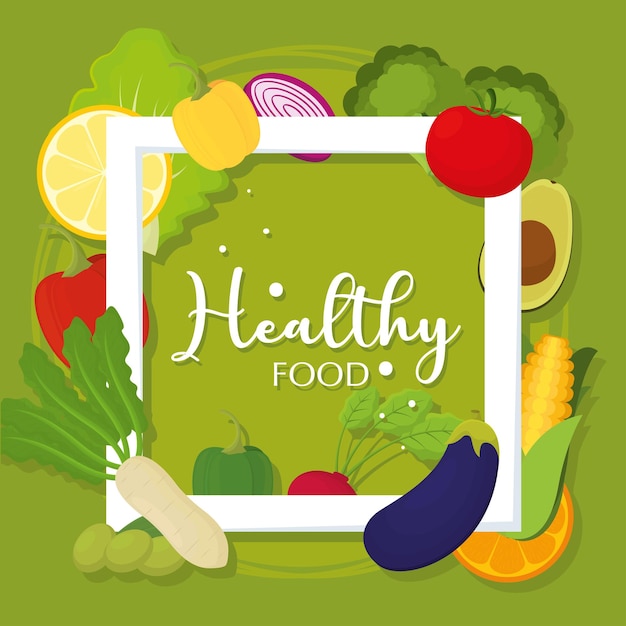 White rectangular frame with vegetables Healthy food Vector illustration