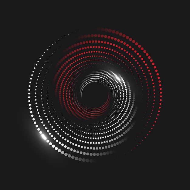 A white and red circle of dotted halftones with highlights on the black background