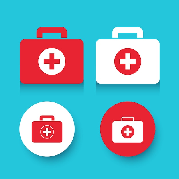 White and red first aid kit .Health help and medical graphic design Vector illustration