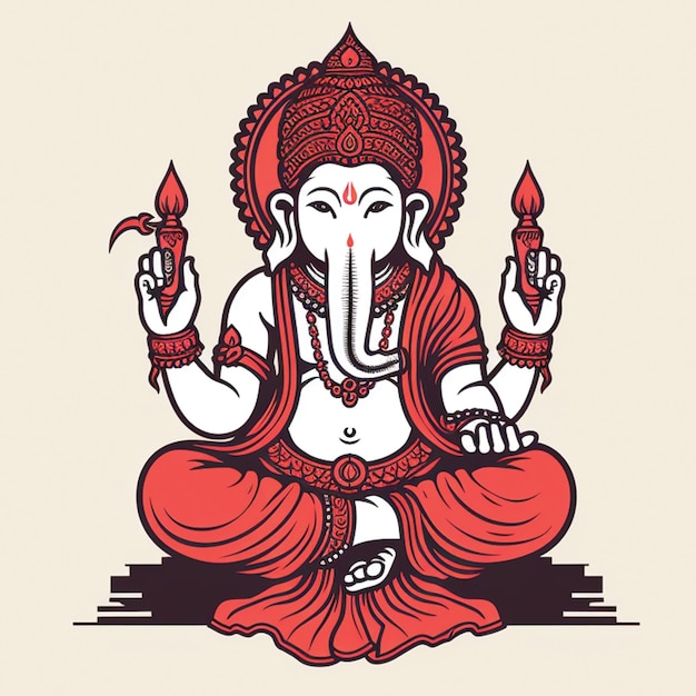 White and Red Lord Ganesha vector Illustartion