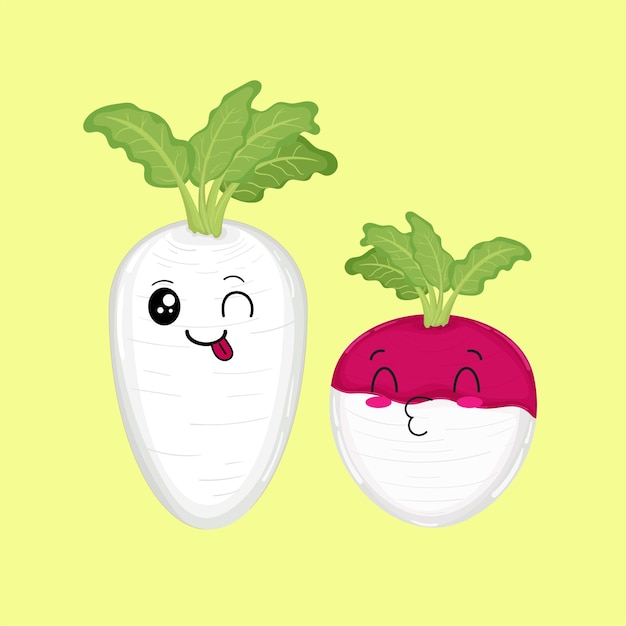 White and red turnip mascot with happy smile vector