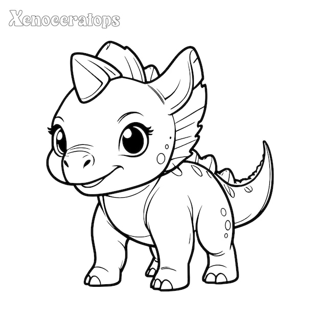 White Rhinoceros and Xenoceratops hand drawn coloring page and outline vector design