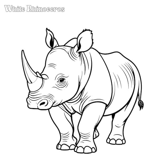 White Rhinoceros and Xenoceratops hand drawn coloring page and outline vector design