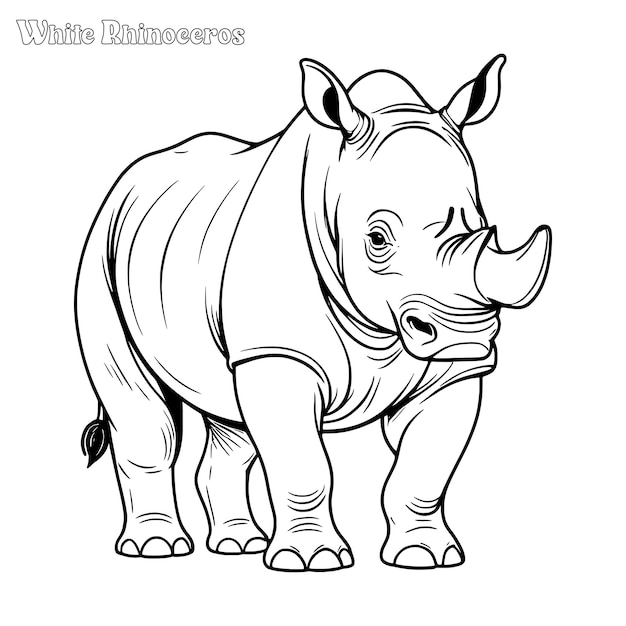 Белый носорог и ксеноцератопс ручной рисунок для раскрашивания и контурный векторный дизайн