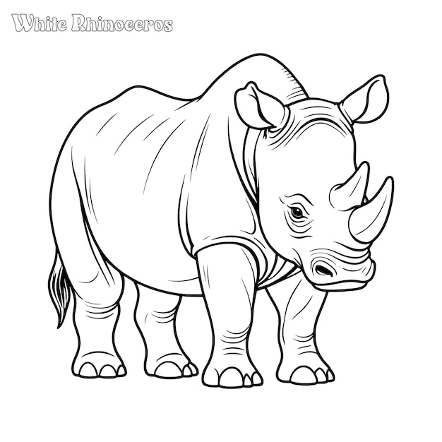 White Rhinoceros and Xenoceratops hand drawn coloring page and outline vector design