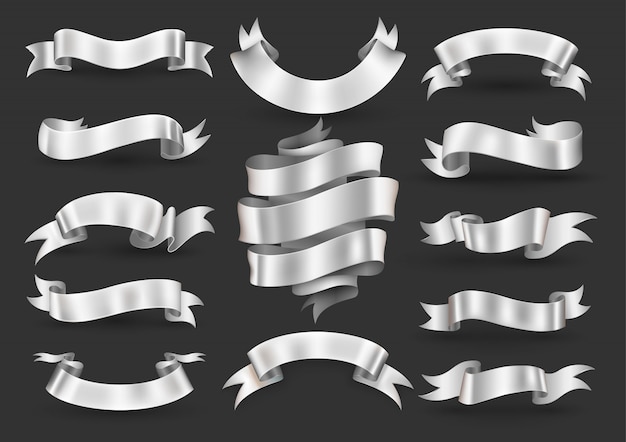 Vector white ribbon banner set