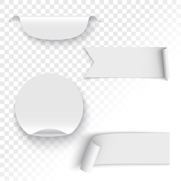 Vector white ribbons tag and sticker on transparent background