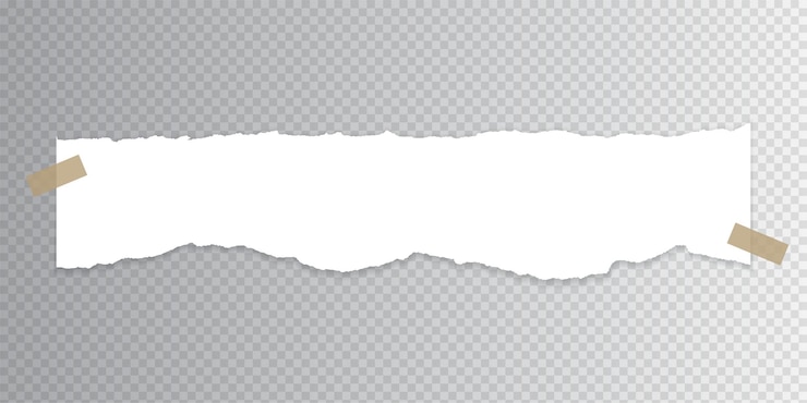 Vector white ripped torn paper with tape on transparent background