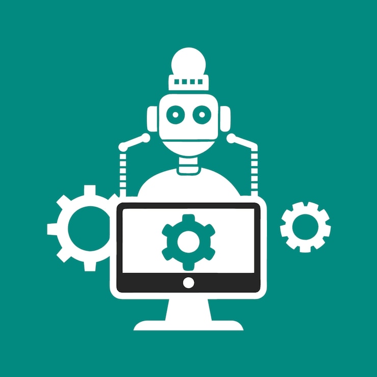 Vector a white robot with a green background that says robot on it