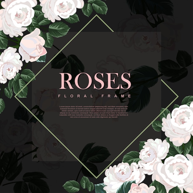 Vector white rose frame template.