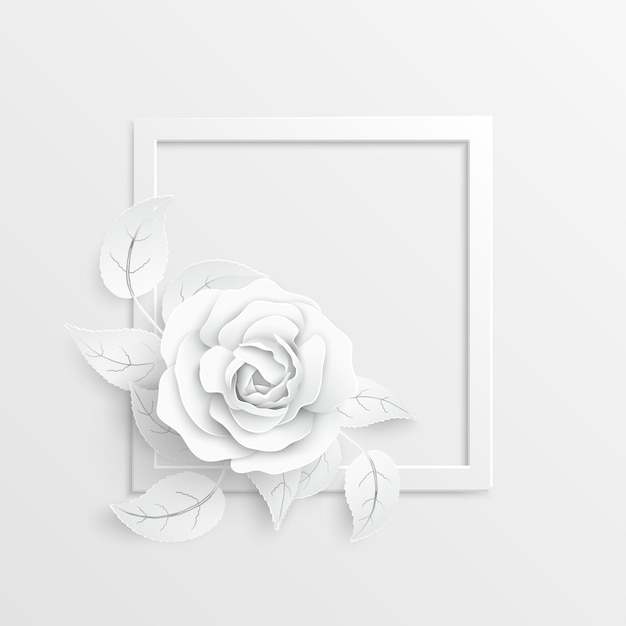 Белая роза Квадратная рамка с абстрактными срезанными цветами Векторная иллюстрация