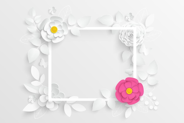 White rose Square frame with abstract cut flowers Vector illustration