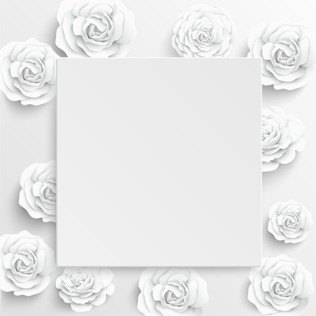 White rose Square frame with abstract cut flowers Vector illustration