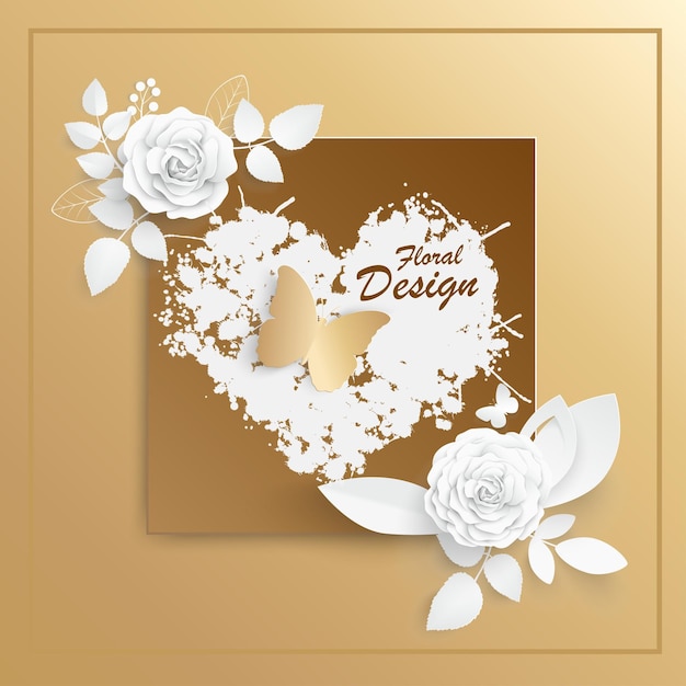 White rose Square frame with abstract cut flowers Vector illustration