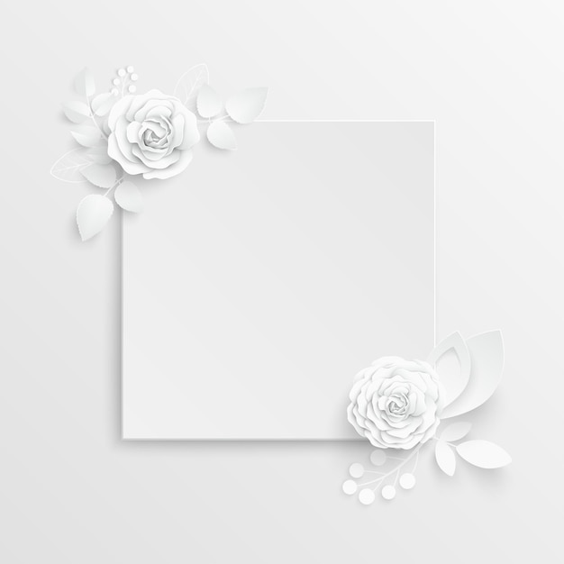 White rose Square frame with abstract cut flowers Vector illustration