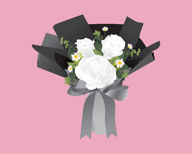 Vector white roses bouquet