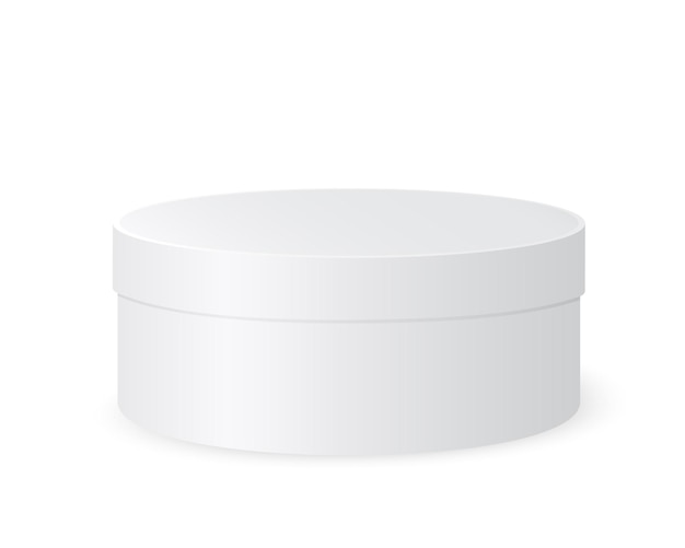 White round box mockup Plastic, tin or cardboard package for product design Container for gift, hat